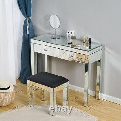 Mirrored Make Up Glass Dressing Table Desk With 2 Drawer Console Bedroom Vanity