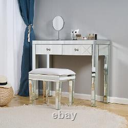 Mirrored Make Up Glass Dressing Table Desk With 2 Drawers Console Bedroom Vanity