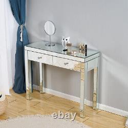 Mirrored Make Up Glass Dressing Table Desk with 2 Drawer Console Bedroom Vanity