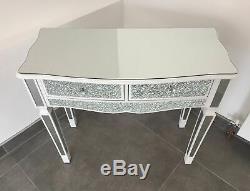 Mirrored Mosaic Crackle White Dressing Table Console Table with Drawers