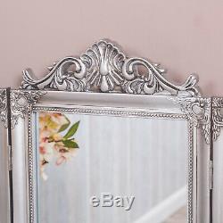 Mirrored Silver Dressing Table Ornate Triple Mirror Makeup Glass Chic Bedroom