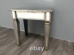 Mirrored Venetian Glass Dressing Table Stool Bedroom Silver Wood Furniture