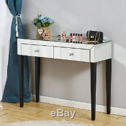 Mirrored White Dressing Table Jewelry Makeup Desk withMirror Stool Set and Drawers