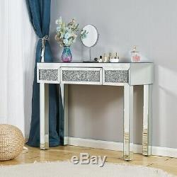 Mirrored White Dressing Table Jewelry Makeup Desk withMirror Stool Set and Drawers