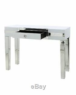 Mirrored White Glass Chrome Luxury One Drawer Console Table Dressing Table