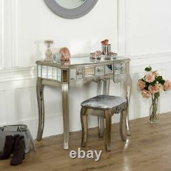 Mirrored console dressing table padded stool set vintage French chic furniture