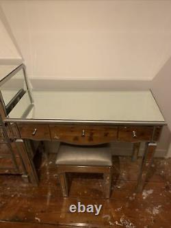 Mirrored glass dressing table set With Chest Of Draws And Seat