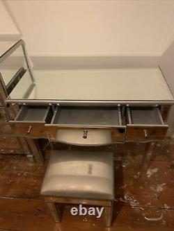 Mirrored glass dressing table set With Chest Of Draws And Seat