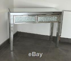Modern Crushed Crackle Glass Mirrored 2 Drawer Dressing Console Hall Table