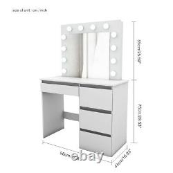 Modern Dressing Table Girl Women Makeup Cosmetic 4 Drawers with LED Bulbs Mirrored