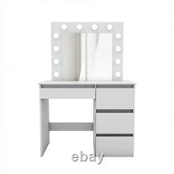 Modern Dressing Table Girl Women Makeup Cosmetic 4 Drawers with LED Bulbs Mirrored