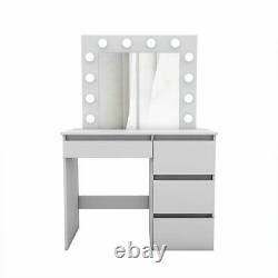 Modern Dressing Table Jewelry Makeup Desk With Mirror, Led Light & 4 Drawers White