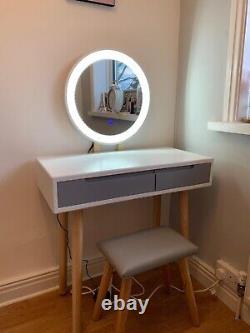Modern Dressing Table Makeup Desk Dresser 2 Drawers LED Lighted Mirror Stool Set
