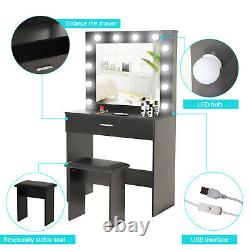 Modern Dressing Table Makeup Desk with LED Lighted Mirror Vanity table Girls New