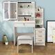 Modern Dressing Table Makeup Jewelry Desk Withsliding Mirror Drawer Stool White