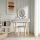 Modern Dressing Table Makeup Vanity Stool Set Led Lighted Mirror With 2 Drawers