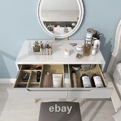Modern Dressing Table Makeup Vanity Stool Set LED Lighted Mirror with 2 Drawers