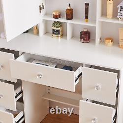 Modern Dressing Table Set with LED Light Mirror 7Drawers 7Shelves Bedroom White