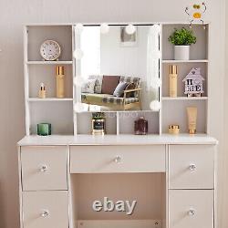 Modern Dressing Table Set with LED Light Mirror 7Drawers 7Shelves Bedroom White