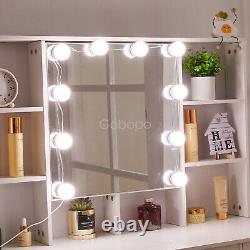 Modern Dressing Table Set with LED Light Mirror 7Drawers 7Shelves Bedroom White