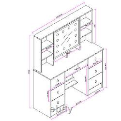 Modern Dressing Table Set with LED Light Mirror 7Drawers 7Shelves Bedroom White