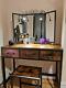 Modern Dressing Table Set With Large Mirror And Stool Drawers Metal Makeup Desk