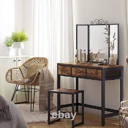 Modern Dressing Table Set with Large Mirror and Stool Drawers Metal Makeup Desk