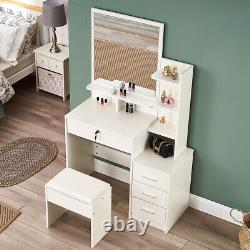 Modern Dressing Table Stool Bedroom Vanity Set Makeup Desk With Mirror & 4 Drawers