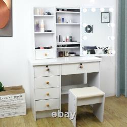 Modern Dressing Table Stool Makeup Desk With5 Drawers Mirror Stool Organiser Set