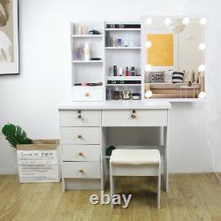 Modern Dressing Table Stool Makeup Desk With5 Drawers Mirror Stool Organiser Set