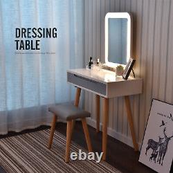 Modern Dressing Table Stool Set Makeup Mirror with LED Lights Storage Organizer