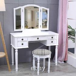 Modern Dressing Table Vanity Set Makeup Desk & Stool Set with Tri-fold Mirror UK