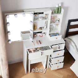 Modern Dressing Table Vanity Set with Sliding Makeup Mirror 10 LED Lights Dresser