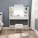 Modern Dressing Table With 2 Drawers 4 Shelves Large Mirror Makeup Set In White Uk