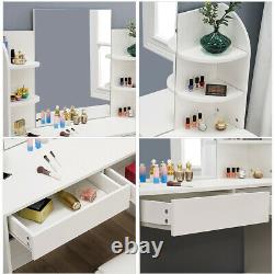 Modern Dressing Table With 2 Drawers 4 Shelves Large Mirror Makeup Set in White UK