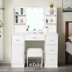 Modern Dressing Table With Mirror 3 Drawers Stool Vanity Set Bedroom Makeup Desk