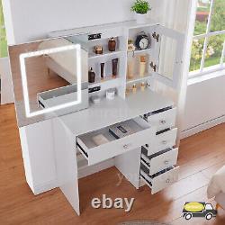 Modern Dressing Table With Smart LED Sliding Mirror & Cabinet Vanity Makeup Desk