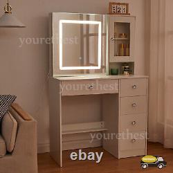 Modern Dressing Table With Smart LED Sliding Mirror & Cabinet Vanity Makeup Desk