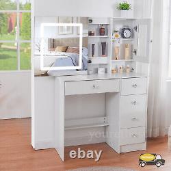 Modern Dressing Table With Smart LED Sliding Mirror & Cabinet Vanity Makeup Desk