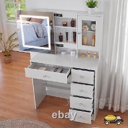 Modern Dressing Table With Smart LED Sliding Mirror & Cabinet Vanity Makeup Desk