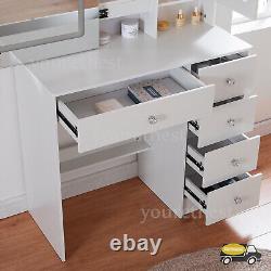 Modern Dressing Table With Smart LED Sliding Mirror & Cabinet Vanity Makeup Desk