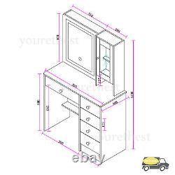 Modern Dressing Table With Smart LED Sliding Mirror & Cabinet Vanity Makeup Desk