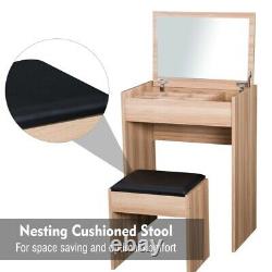 Modern Dressing Table Writing Desk Wooden Vanity Mirror Set Storage Stool Chair