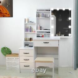 Modern Dressing Table with 10 LED Lights Mirror Makeup Desk Stool Set Drawer UK