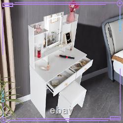 Modern Dressing Table with LED Lighted Mirror Vanity Makeup Stool Set For Bedroom