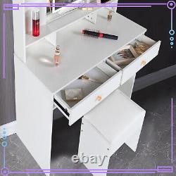 Modern Dressing Table with LED Lighted Mirror Vanity Makeup Stool Set For Bedroom
