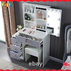 Modern Dressing Table with LED Mirror and Large Drawers and Storage Shelves