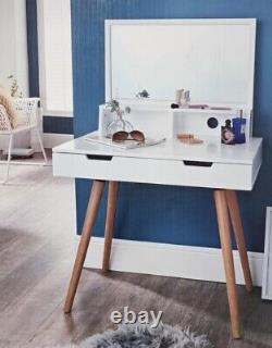 Modern Glossy Dressing Table Vanity Unit Makeup Desk Mirror & 1 Drawer & Shelves