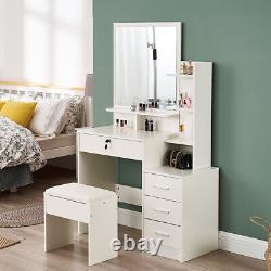 Modern Makeup Dressing Table Set Jewelry 4 Drawers WithStool Hollywood Mirror Desk