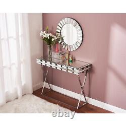 Modern Mirrored 3D Glass Dressing Table Computer Desk Office Vanity Console Home